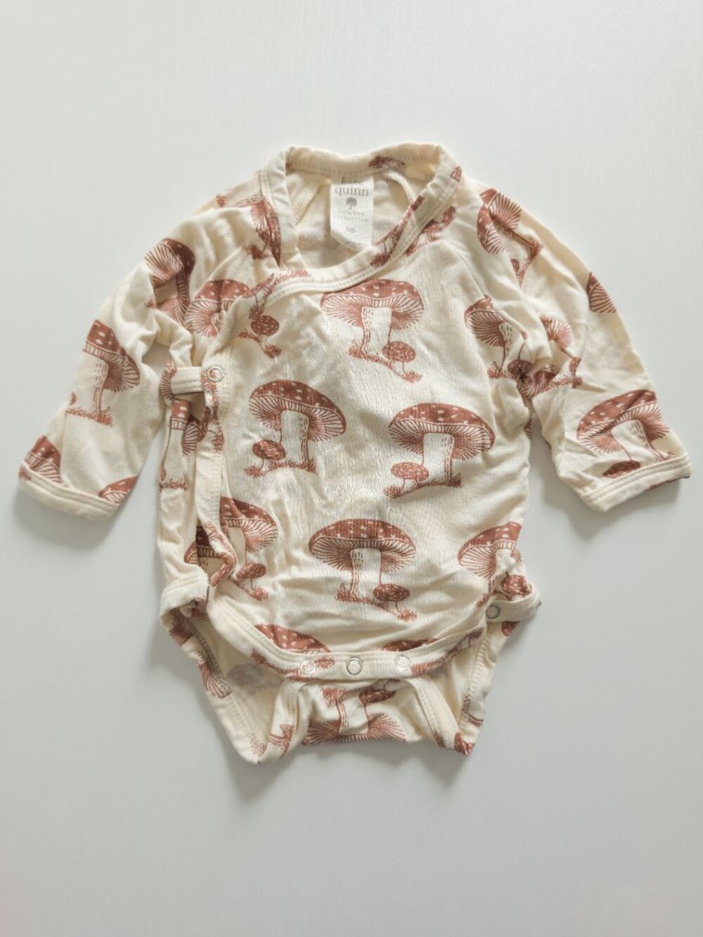 Kate Quinn Newborn Mushroom Long Sleeve Kimono One-Piece Bodysuit Bamboo